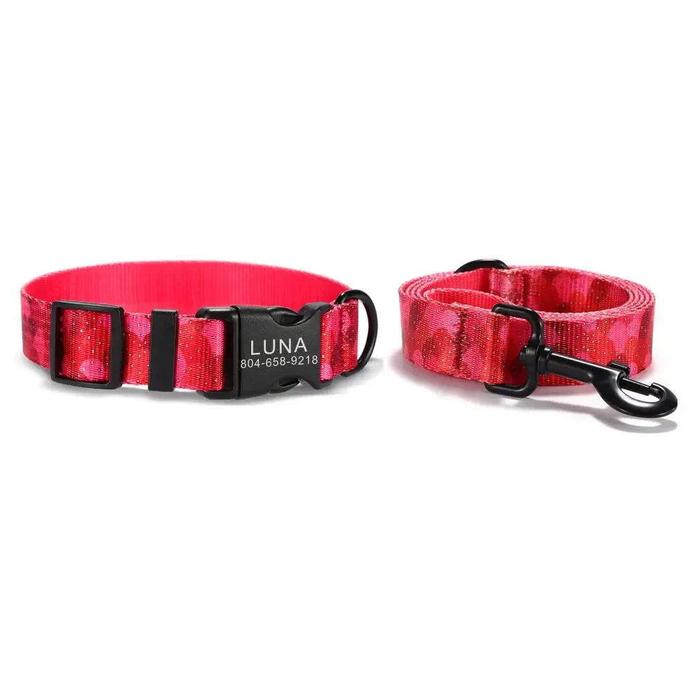 

Personalized Pet Collar Customized Nameplate ID Adjustable Strawberry Jelly Soft Fiber Cat Dog Collars Lead Leash