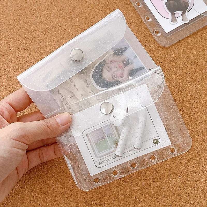 1PC Note Book Inner Bag Card Cover Sleece INS M5 Five Holes Loose Leaf Card Holder Case PVC Transparent Glitter Storage Bag