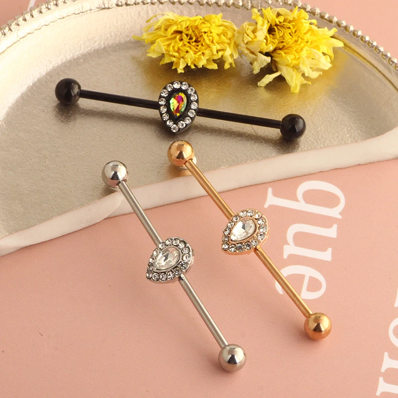 Industrial Piercing Barbell CZ Zirconia 14G Gauges Stainless Steel Earrings Ear Piercing Body Jewelry Korea Helix Piercing