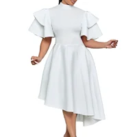 S-3XL African Party Evening Dresses for Women Summer Fashion 2024 African Short Sleeve Polyester White Yellow Orange Midi Dress 3