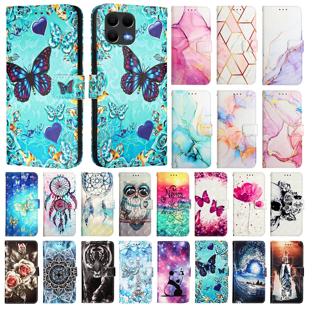Chic Painted Leather Flip Phone Case with Wallet Holder and Stand Cover