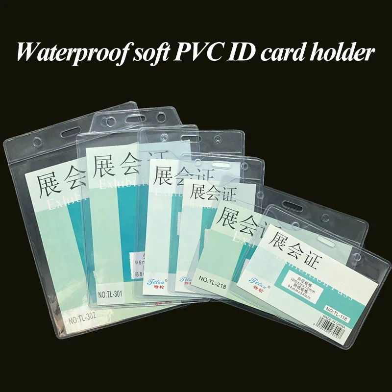 

Waterproof PVC ID Card Holder Name Tags Badge Holders Clear Waterproof Resealable Zip With Lanyard Office Stationery Supplies