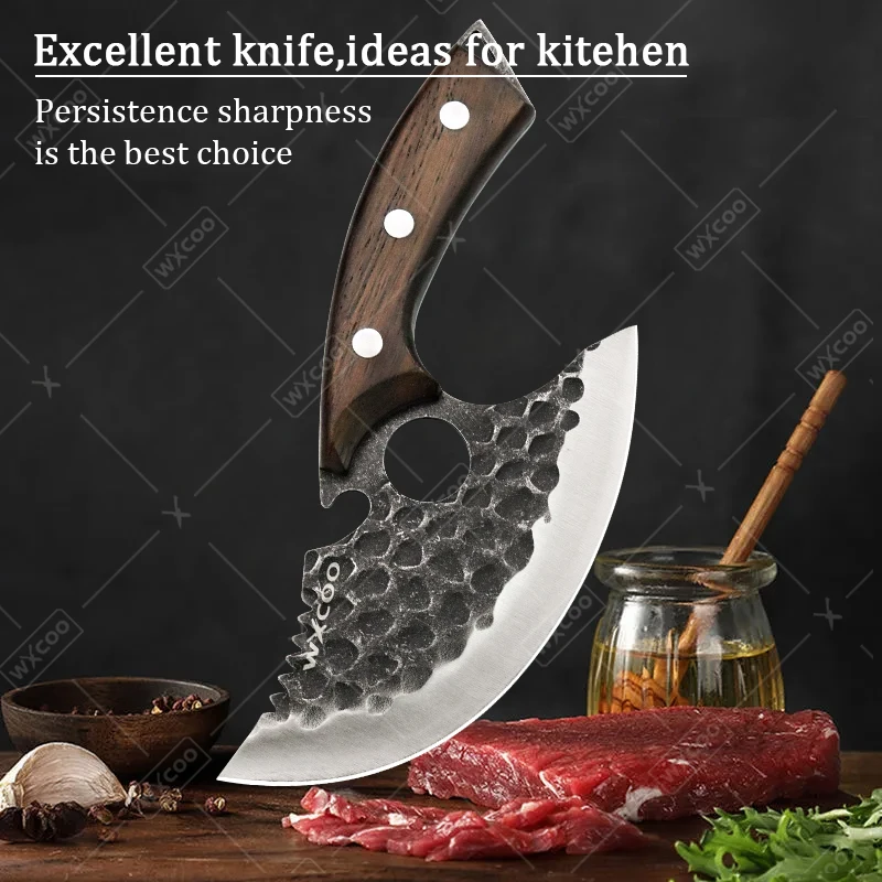 WXCOO Hand Forged Hammered Chef's Knife Stainless Steel Kitchen Knives Meat Cleaver Splitting Slicing Knife Fruit Paring