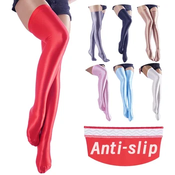 YAULAANG Calze sexy giapponesi lucide Calze alte sopra il ginocchio per le donne Calze alte alla coscia extra lunghe