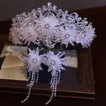 New Bridal Tiara Crystal Wedding Crown Earrings Hair Accessories Diadem Fashion Luxury Bride Headdress Headband Pageant Headwear