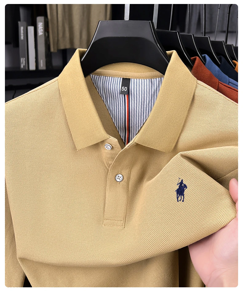 Hochwertiges Langarm-Poloshirt aus 100 % reiner Baumwolle für Herren, entworfenes High-End-Marken-Lou Pony-Stickerei, luxuriöses neues lässiges Golf-T-Shirt – Detail 38