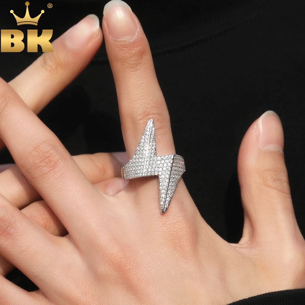 

THE BLING KING Lightning Shape Rings For Men Iced Out Cubic Zirconia Charm Rapper Ring Hiphop Rock Jewelry