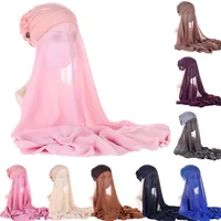 2025 New Design Easy Wear Stretch Hijab Instant Scarf Women Bonnet With Chiffon Shawl With Buttons Head Cover Headwrap Turbante
