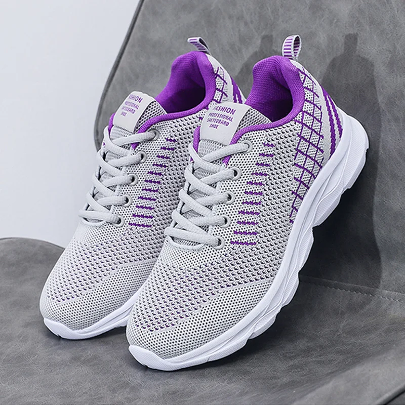 

2024 Women Casual Shoes Lightweight Running Shoe Non Slip Breathable Walking Mesh Flat Shoe Outdoor Lace Up Fashion Tennis Shoes