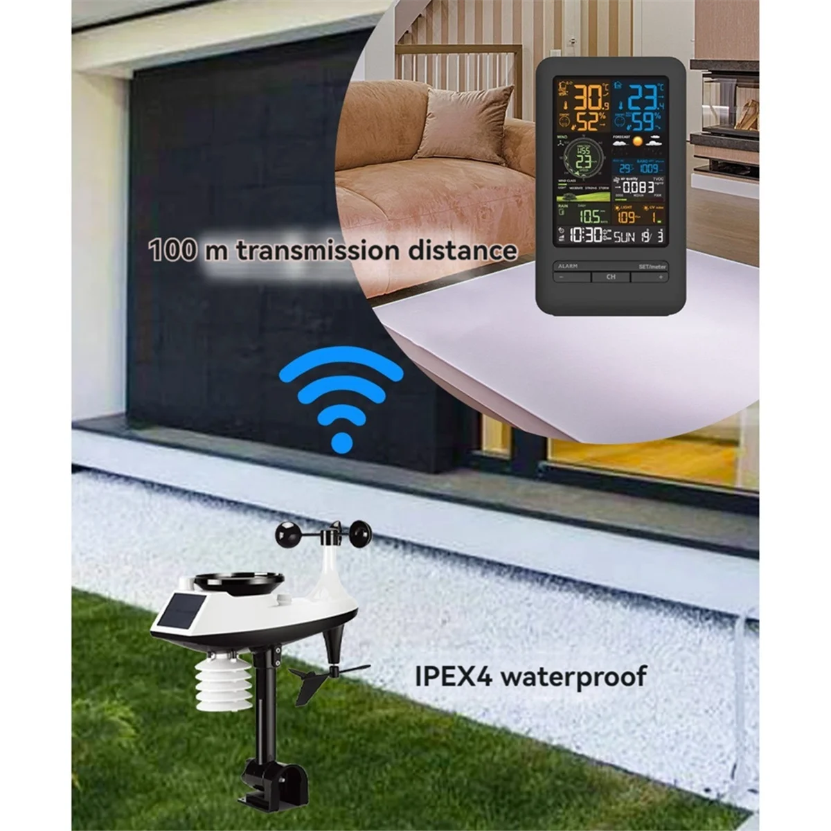 A43I Tuya Weather Station Alarm Wifi Digital Wind Speed Direction Rainfall Light Index Air Quality Temperature Humidity Meter