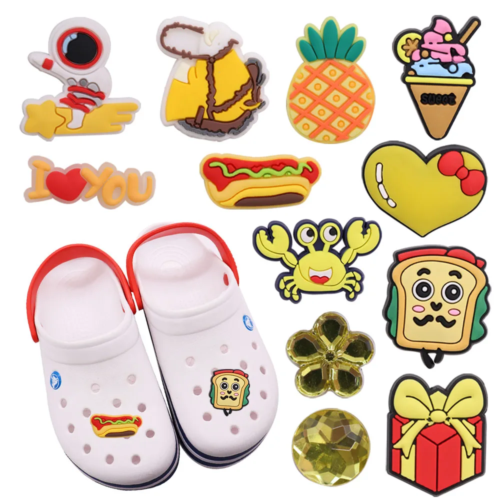 

1-12Pcs PVC Pineapple Crab Hot Dog Yummy Food Sandals Shoe Charms Buckle Clog Crystal Shoe Decoration Fit DIY Kids Croc Jibz