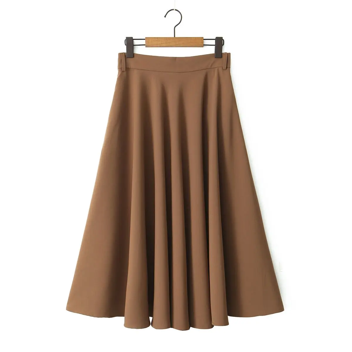 Plus Size Women's Umbrella Skirt Premium French Vintage Ball Gown Mid-Length A-Line Twill Chestnut Brown Skirt Autumn 2025