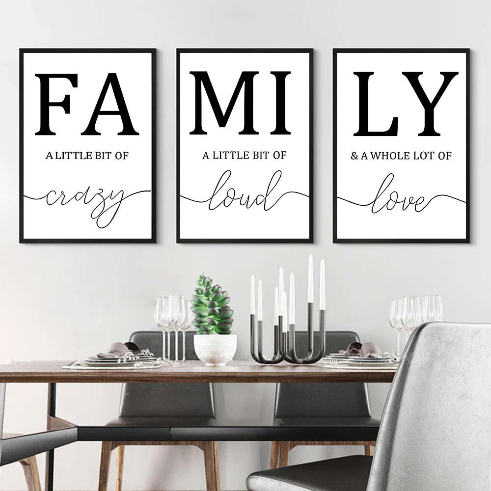 3PCS Frameless Simple Black White FAMILY Poster Modern Canvas Painting Wall Art Print Pictures  For Living Room Home Decorative