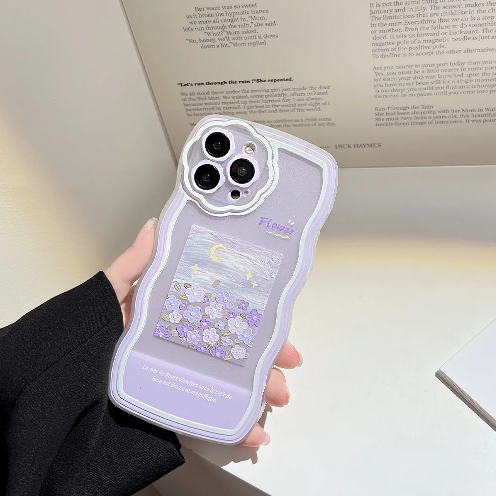 Cute Flower Cartoon Wavy Case For iPhone 14 13 12 11 Pro Max XR XS X 7 8 Plus SE 2022 Soft Silicone Bumper Cover With Hand Rope- S39a1b00e6a2b4f7daa3c589432d15f0e0