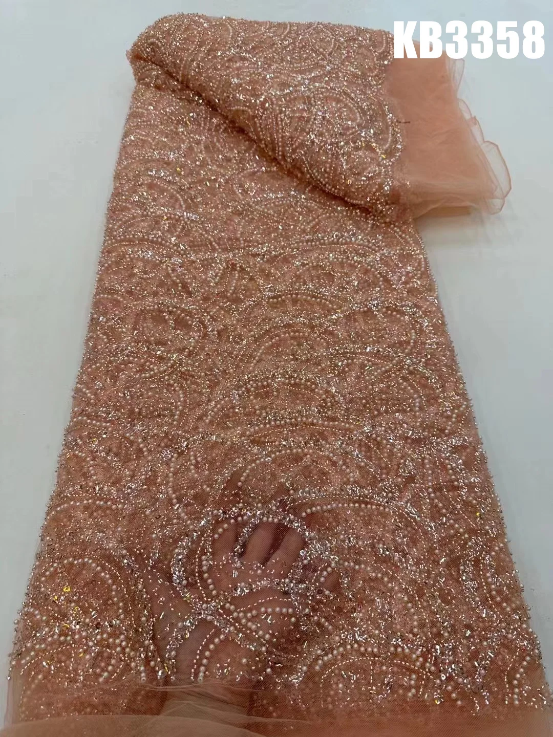 Robe de mariée en dentelle perlée dorée pour femme, tissu perlé, paillettes de cristal perlé, dentelle française blanche, tulle, maille, KB3358, 2023