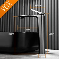 VGX หรูหราก๊อกน้ําห้องน้ําสูงอ่างล้างหน้าสูงก๊อกน้ําอ่างล้างจาน Gourmet อ่างล้างหน้า Tapware ร้อนน้ําเย็นแตะทองเหลือง Chrome สีดํา 6