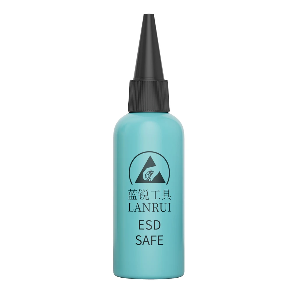 LANRUI 60ml ESD 안전 솔벤트 병 더블 캡 휴대 전화 수리를위한 누출 방지 알코올 접착제 솔루션 솔벤트 디스펜스 도구