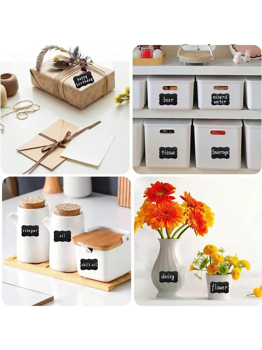 Label Stickers Black Waterproof Reusable With White Chalk For Mason Jars Craft Room Storage Spaces Glass Bottles Organization