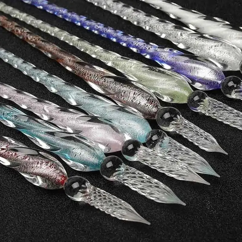 Colored Crystal Glass Dipping Pen Gift Box Gold Powder Colored Ink Signature Pen Friends Classmates Creative StationeryPens Gift