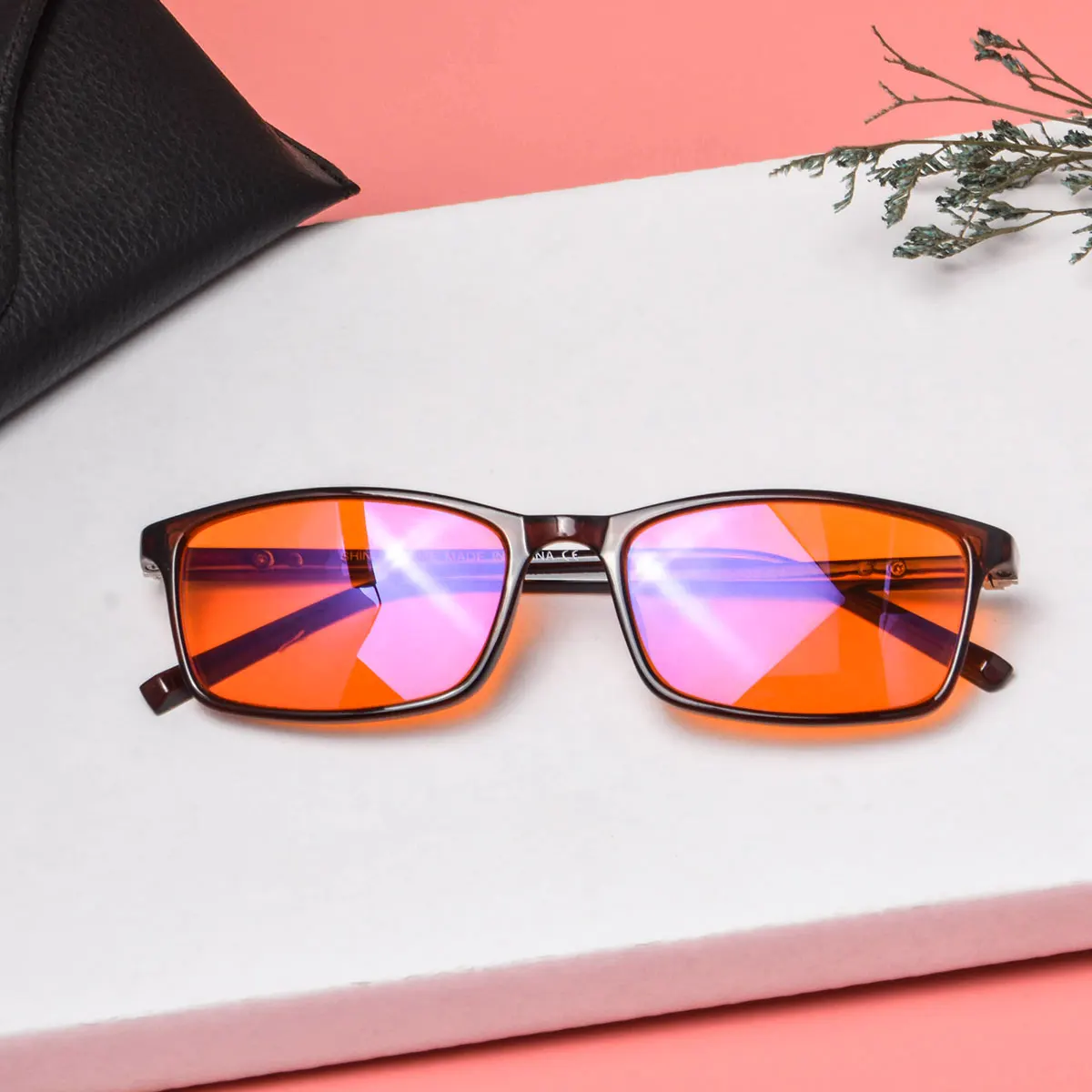 anti blue light glasses men square frame shape red lens full blocking for good sleep orange for long time working with bluelight