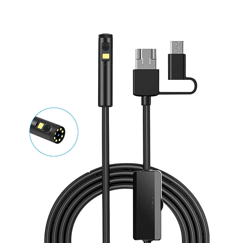 5.5mm/8mm 내시경 카메라 IP68 방수 듀얼 렌즈 9LED HD 1080P 마이크로 USB 유형 C 3in1 엄밀한 케이블 내시경 자동차 검사
