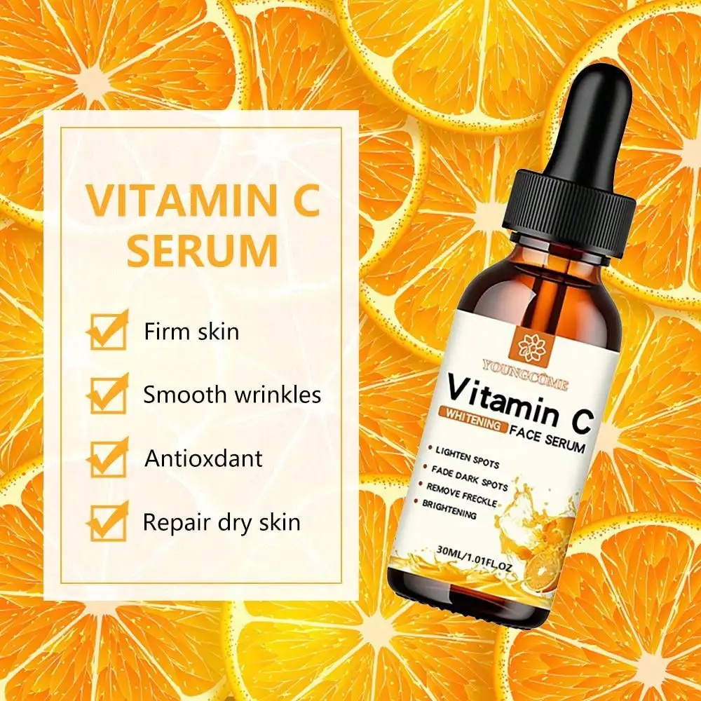Essence pour le visage à la vitamine C Contient de l'acide hyaluronique Éliminateur de taches brunes Essence hydratante réparatrice anti-âge Soin de la peau du visage 30 ml_voghion.com