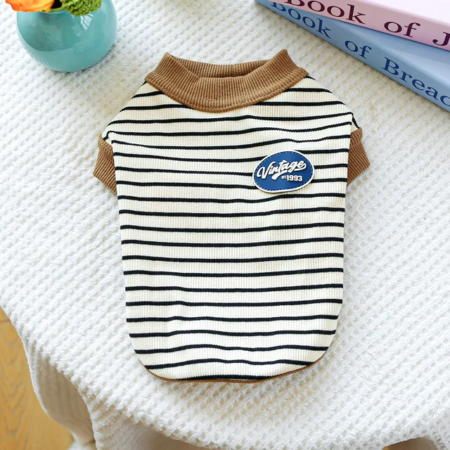 Vintage Small Vest Pet Clothes Dog Cat Anti-hair Loss Summer Sleeveless Coffee Striped Jumper 6