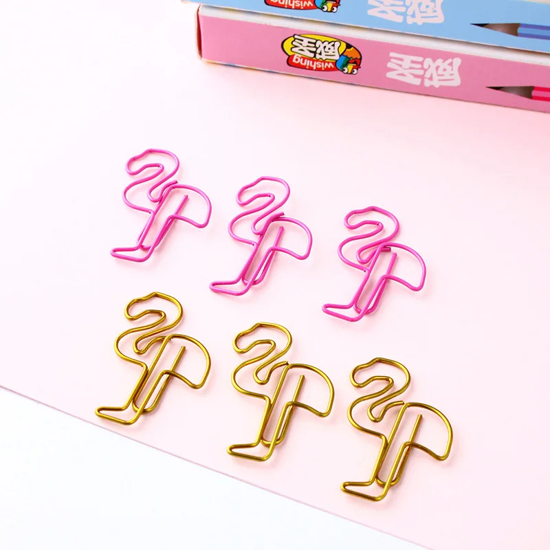 

10pcs Fashion Metal Pink Flamingo Paper Clips Student Bookmark Stationery Gift School Office Supply Business Bill File Holder