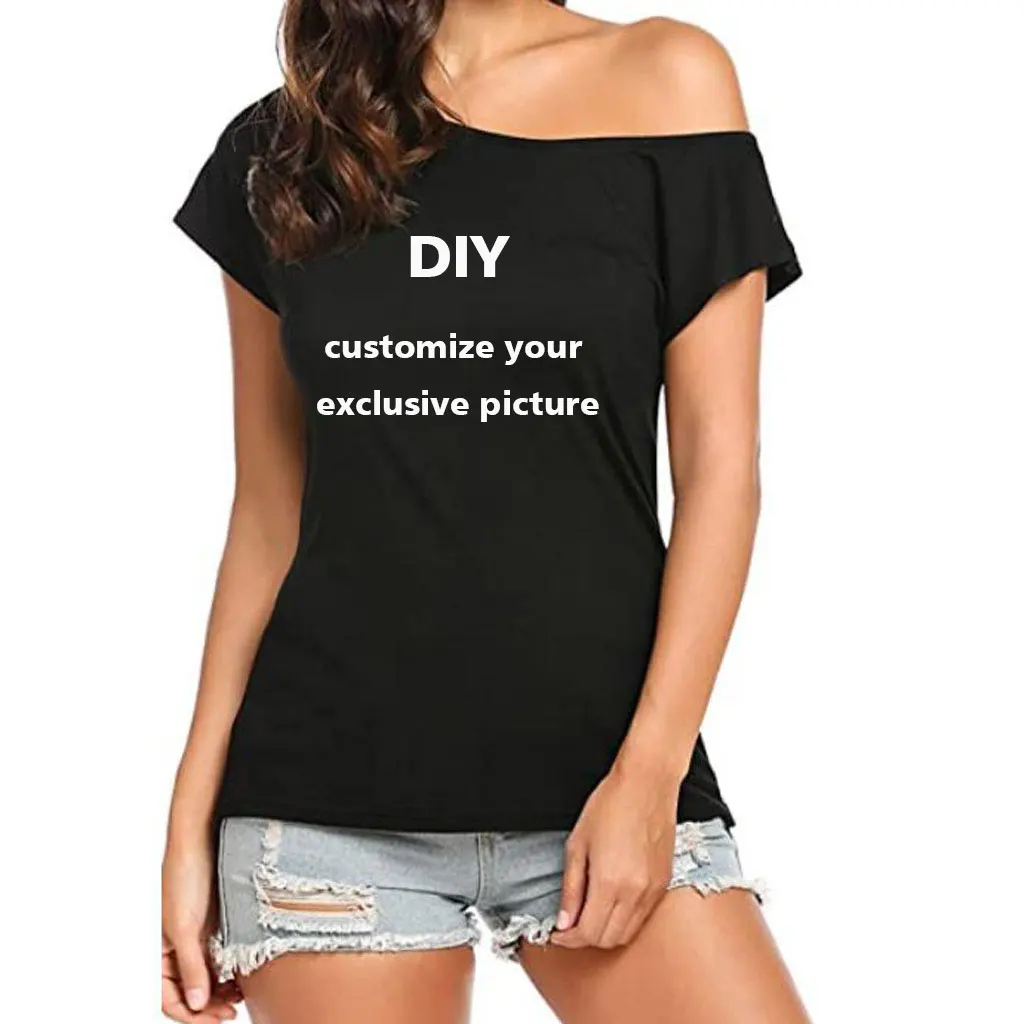

Your Exclusive DIY Print Pattern Customize Women's tshirt Casual Off Shoulder Short Sleeve T Shirts Summer Tops Tee Shirt