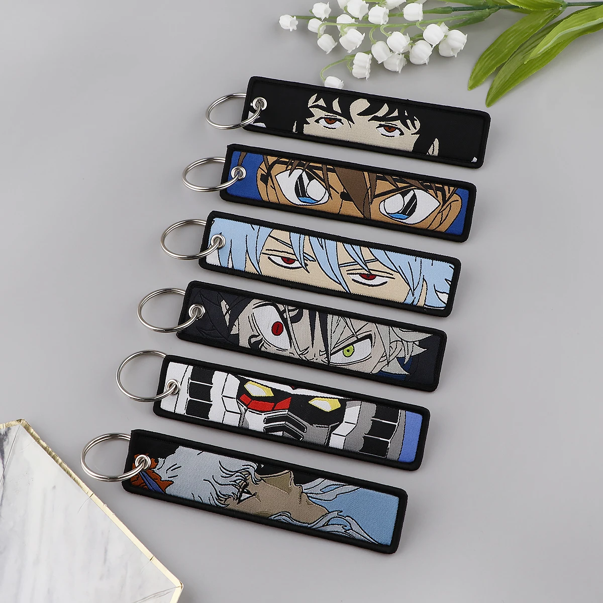 

Japanese Anime Embroidered Key Ring Cool for Men Car Keychains keys Tag for Fashion Jewelry Accessories for Friends Gifts