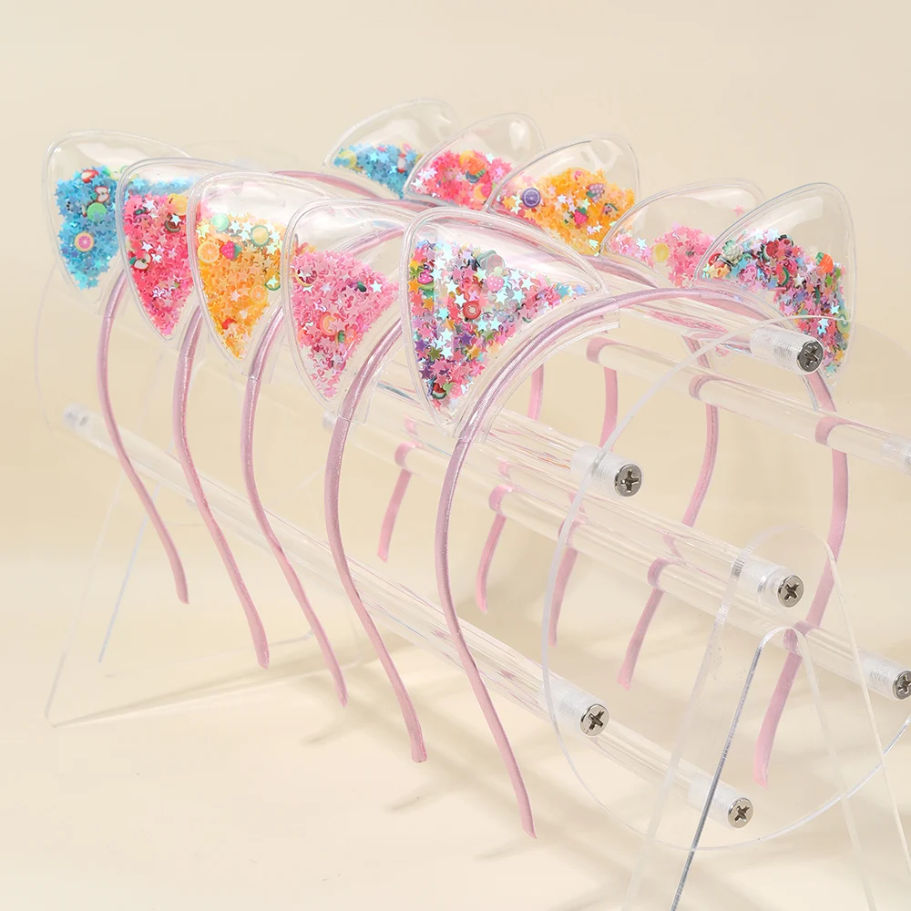5Pcs Cat Ear Headband Cute Star Shining Sequin Hairbands Sweet PVC Ear Princess Hair Band Gift Kids Fashion Headwear Accessories