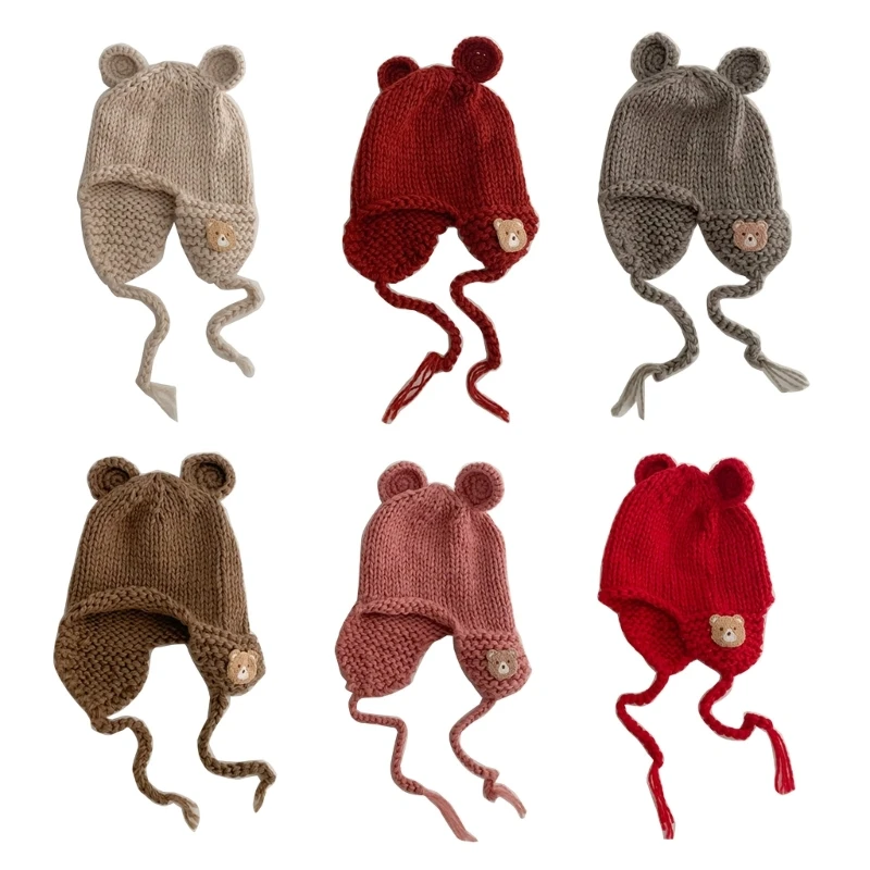 

Newborn Hospital Hat Boys Girls Beanie Wool Bear Ear Infant Baby Hat Winter Hat 1560
