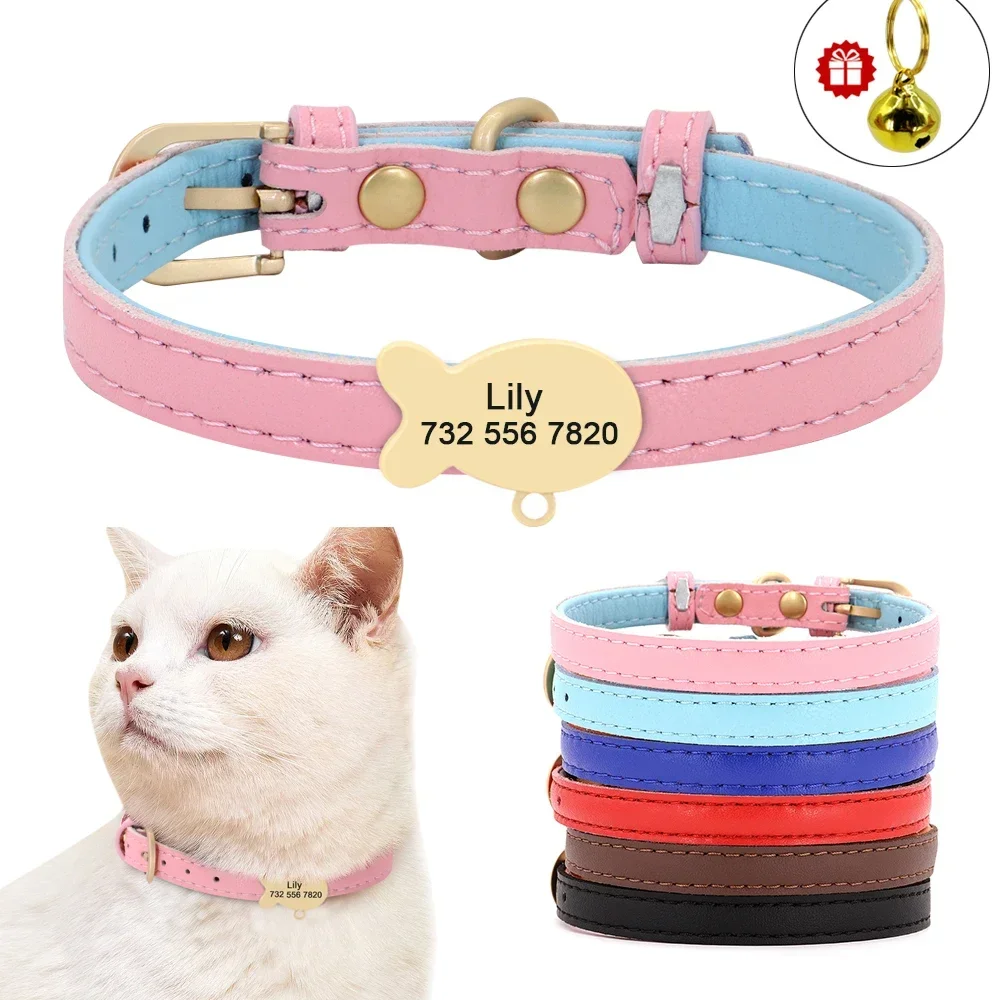 

Cute Cat Personalized ID Collar Engraved Kitten Puppy Name Collars Necklace For Small Medium Cats With Bell Fish Tag Nameplate