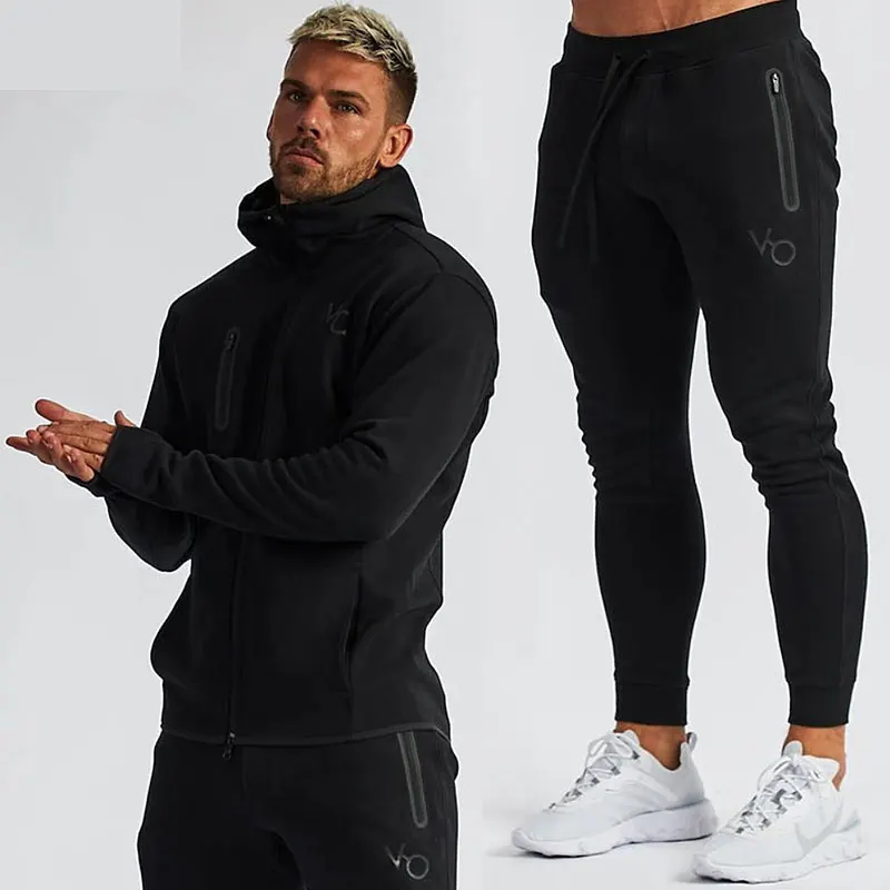 남성 체육관 봄과 가을 면화 스포츠 정장 streetwear 피트니스 지퍼 조깅 ..