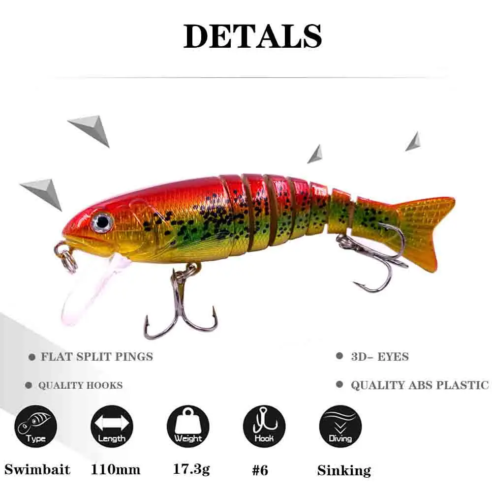 4.33Inch 17.3G Artificial WobbleTackle Hard Plastic Sinking Swimbait  Fishing Lure for Bass Pike Perch Bluegill