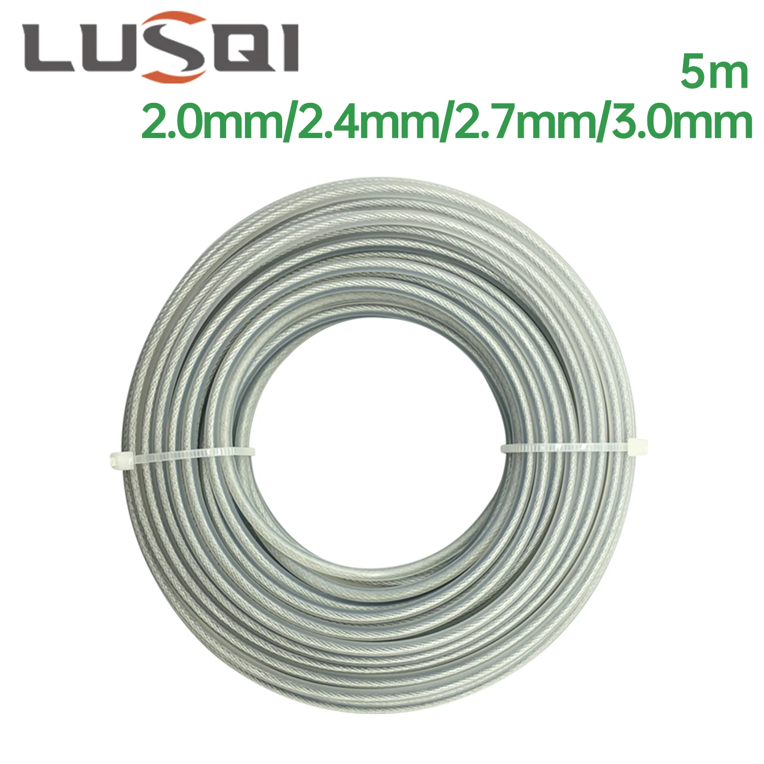 LUSQI 5m*2mm/2.4mm/2.7mm/3mm Steel Wire Nylon Grass Trimmer Line Lawn Mower Cord Long Round Roll Grass Replacement