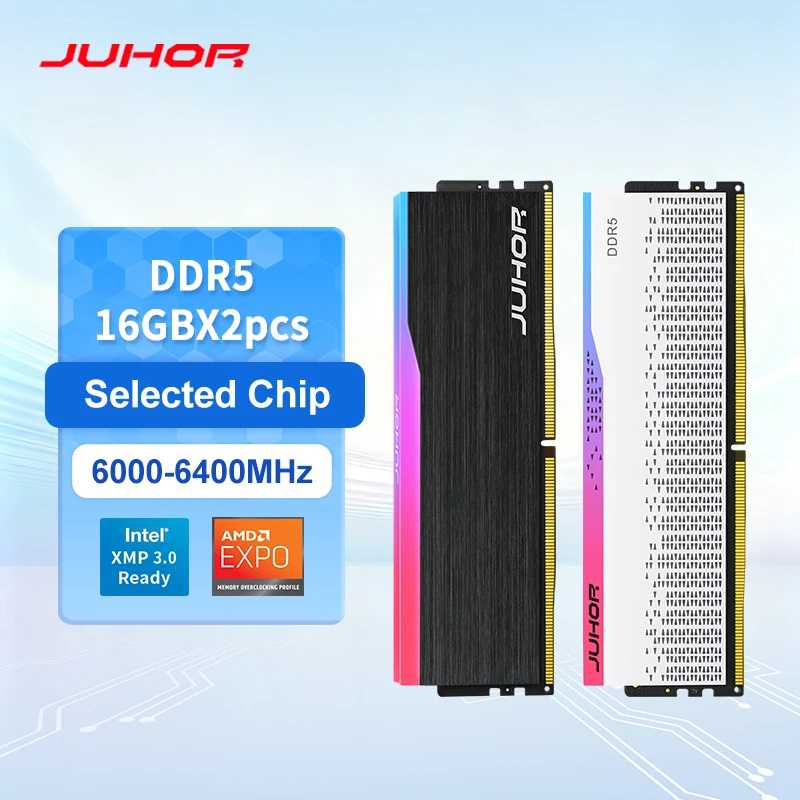 JUHOR Memoria Ram RGB DDR5 16GB 6000MHz 6400MHz PC5 Desktop Computer Dimm Memory