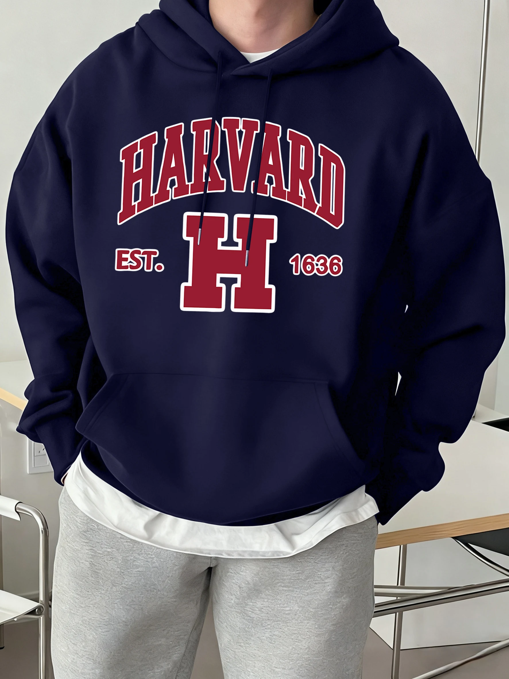 Harvard Est. 1636 Gedruckt Sport Casual Hoody Männer Straße Fleece Sweatshirts Bequeme Lose Kleidung Vintage Tasche Sportswears – Detail 22