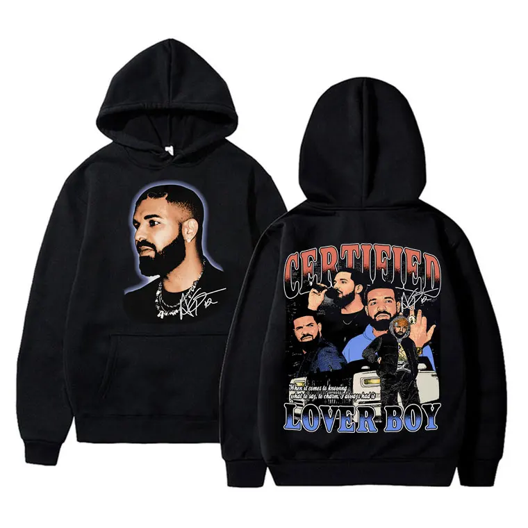 

Awesome Rapper Drake Certified Lover Boy Double Sided Print Hoodie Male Vintage Oversized Sweatshirt Men's Hip Hop Streetwear