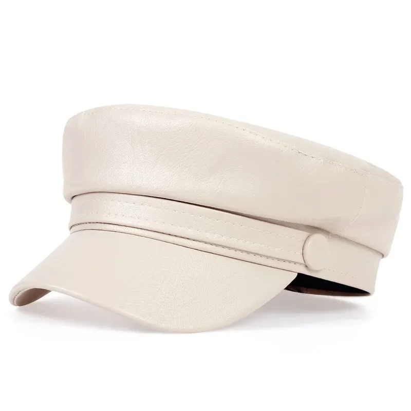 Beret Hat Ladies New Trendy Casual Pu Leather Flat Top Beret Women Men Octagon casual hat woolen beret