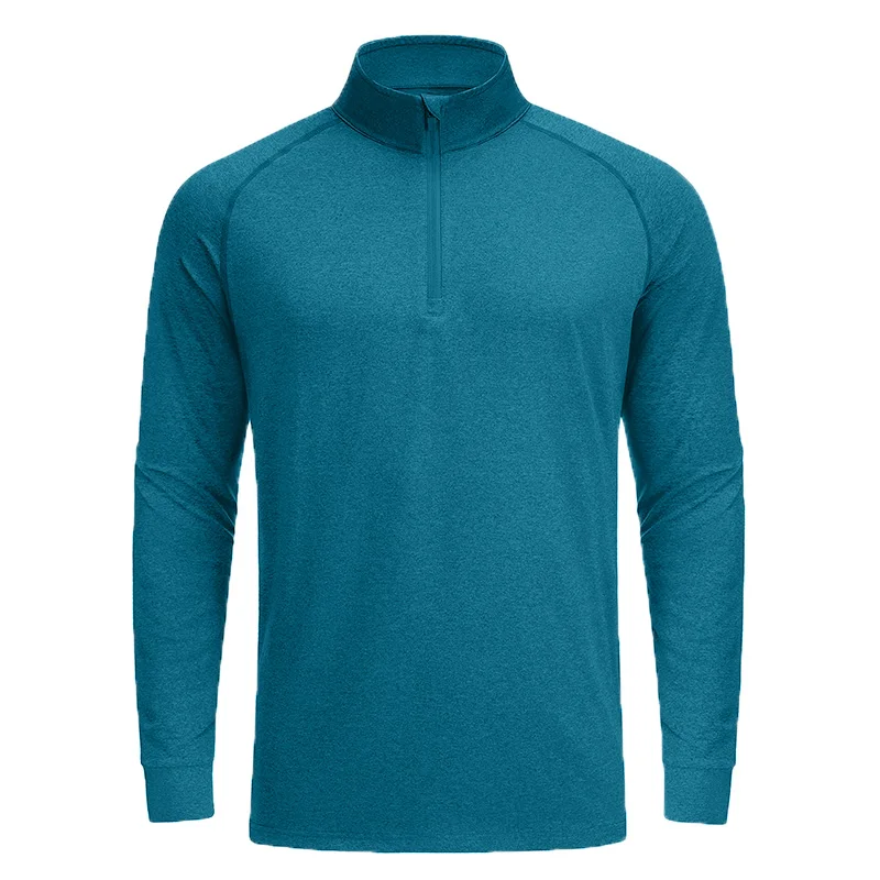 Men UPF 50+ Sun Protection Long Sleeve Zipper Stand Collar Pullover Lightweight Outdoor Climbing Hiking T Shirts
