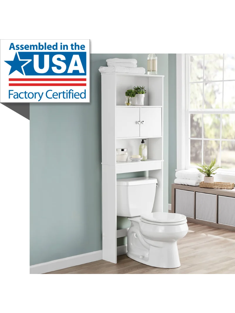 

White 23 in. W Bathroom Space Saver Cabinet with 3 Fixed Shelves, Mainstays over the Toilet Storage