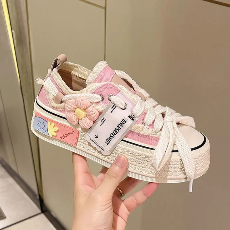 

Women New Style Breathable Floral Canvas Shoes Autumn Thick Platform All-match Student Sneakers