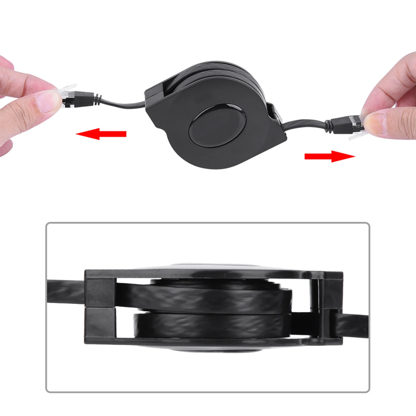 Adjustable Retractable CAT6 RJ45 Lan Network Cable Cord, 1m/2m, 8 Core, Up to 1000Mbps