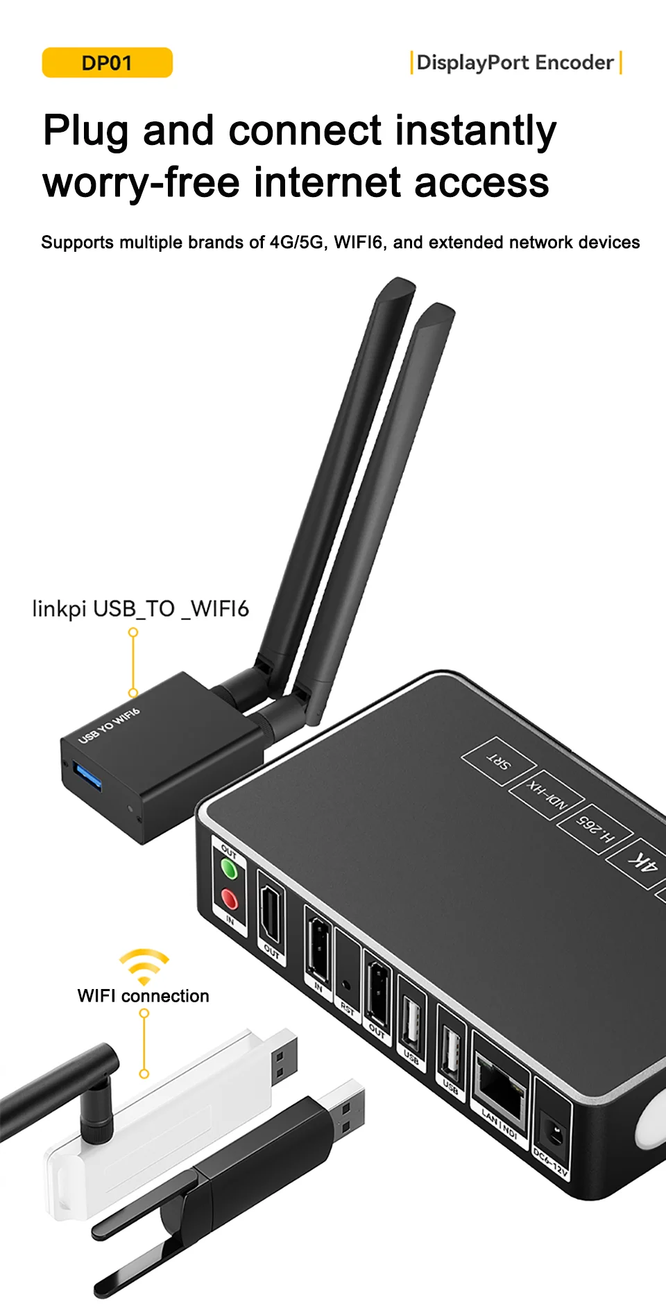 Link Pi DP01 DisplayPort Encoder NDI HD Video Decoder 4K P60 Input 1080P SRT RTM