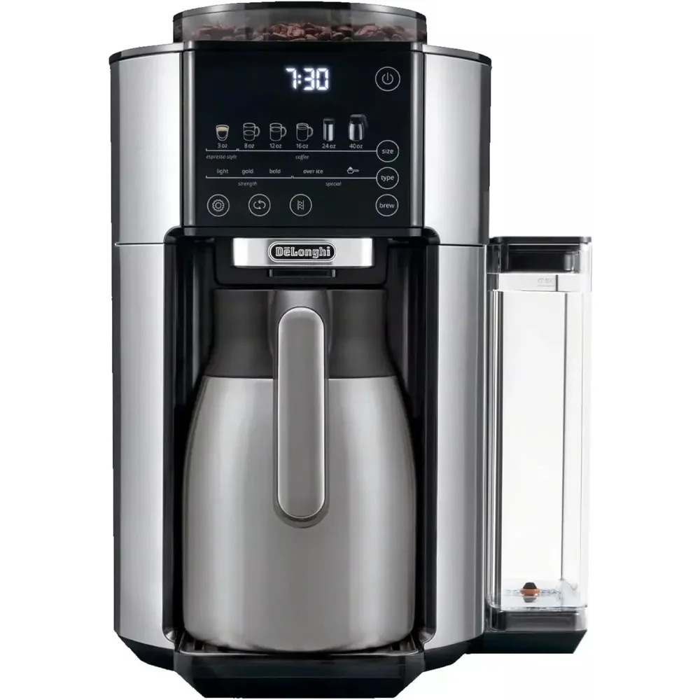 TrueBrew Drip Coffee Maker, Built in Grinder, Single Serve, 8 oz to 24 oz with 40 Carafe, Hot or Iced Coffee, Stainless