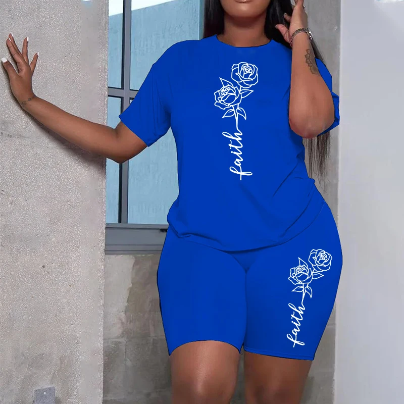 2025 Summer Hot Sale Women's Shorts Outfits O-neck T-shirts and Elastic Shorts Ladies Home Outdoor Comfortable Soft Tracksuits 6