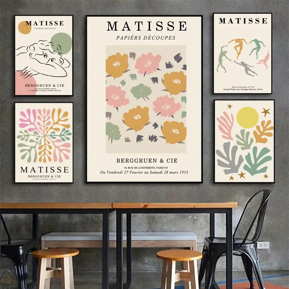 Abstract Henry Matisse Canvas Painting Coral Flower Les Muses Nordic Poster Stickers Art