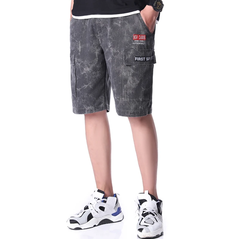 Fashion Loose Elastic Waist Spliced Pockets Printed Letter Tie Dy Shorts Men's 2024 Summer New All-match Casual Shorts
