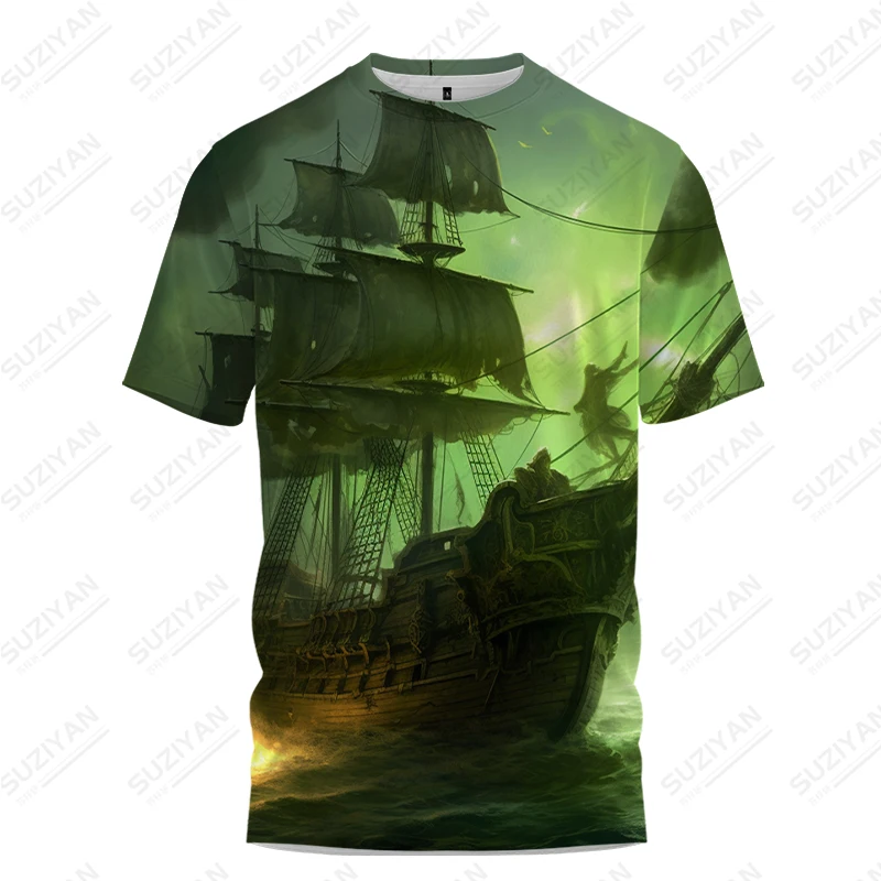 

Men's Summer New Horror Pirate Ship 3D Printing Pattern T -shirt Large Size Loose Men's T -shirt Hot Street Casual Men's Top